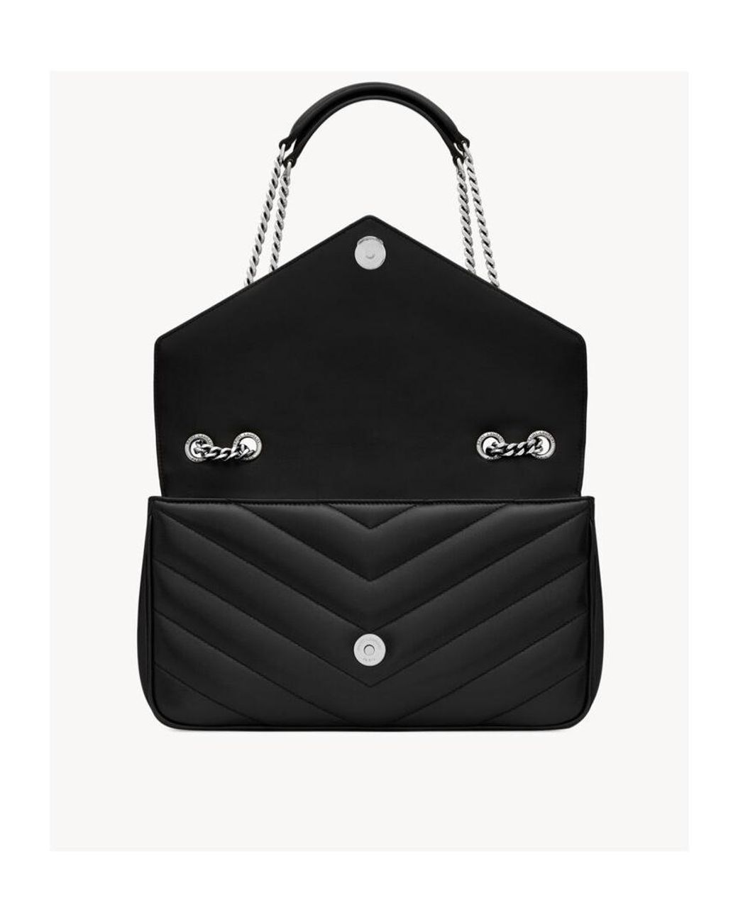 Saint Laurent Black Loulou Foldover Top Medium Shoulder Bag