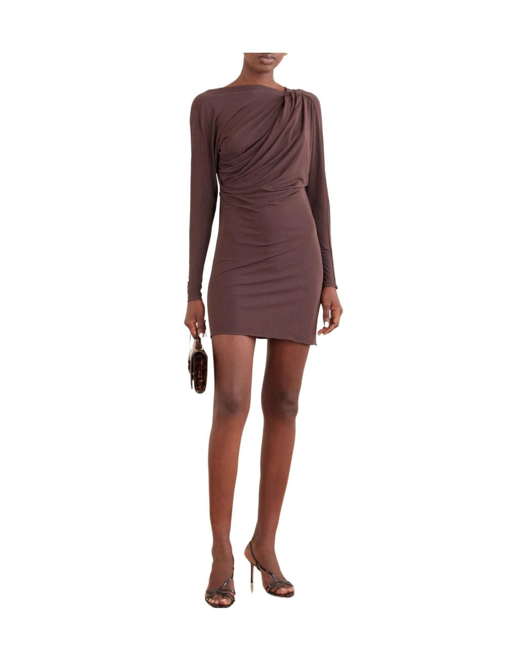 Alex Perry Brown Open-Back Draped Jersey Mini Dress