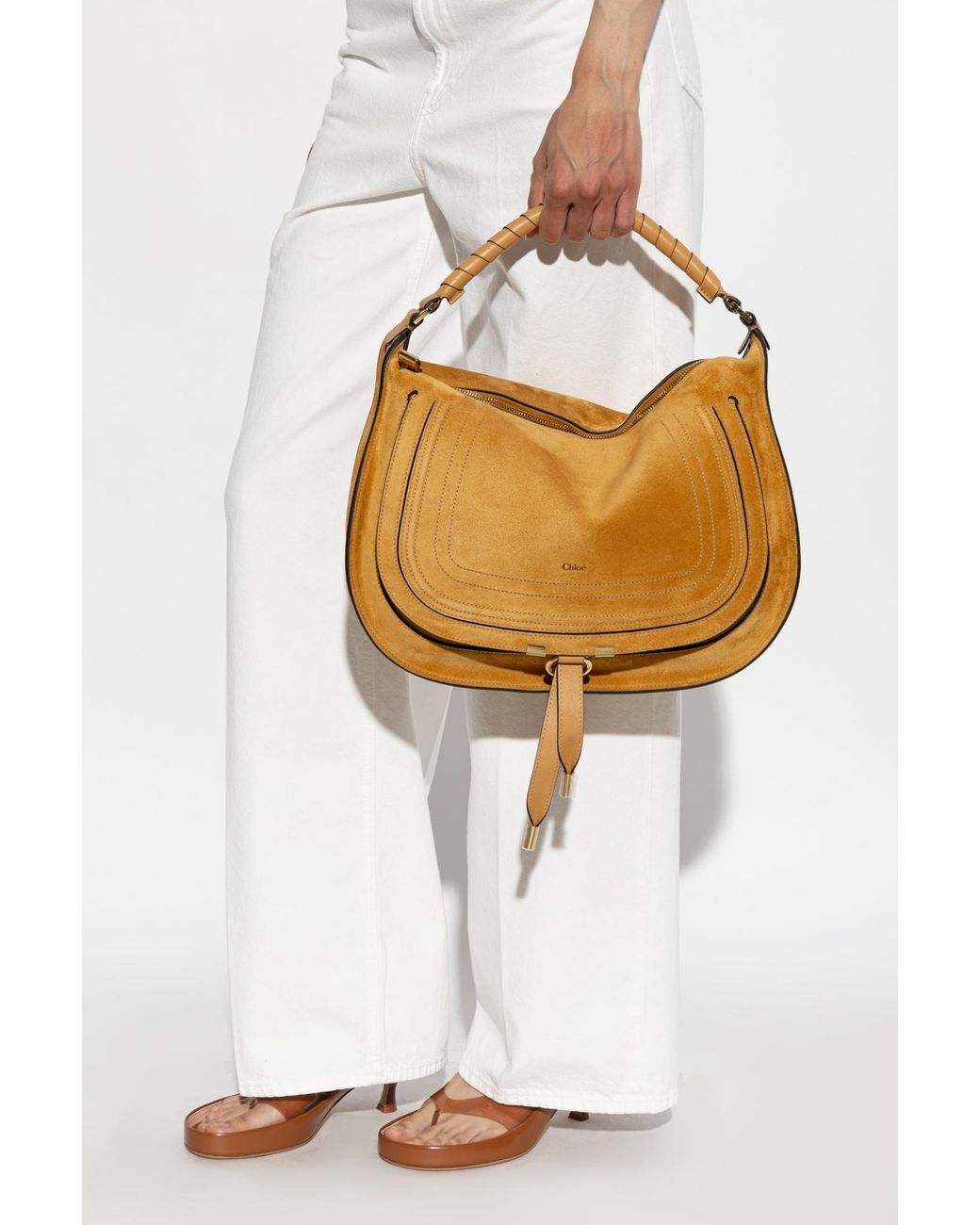 Chloé Natural Chloé Logo Debossed Foldover Top Tote Bag
