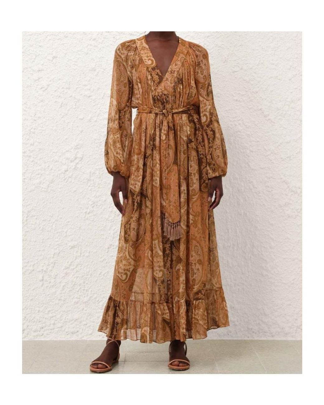 Zimmermann Brown Carousel Paisley-Print Tassel-Detail Maxi Dress