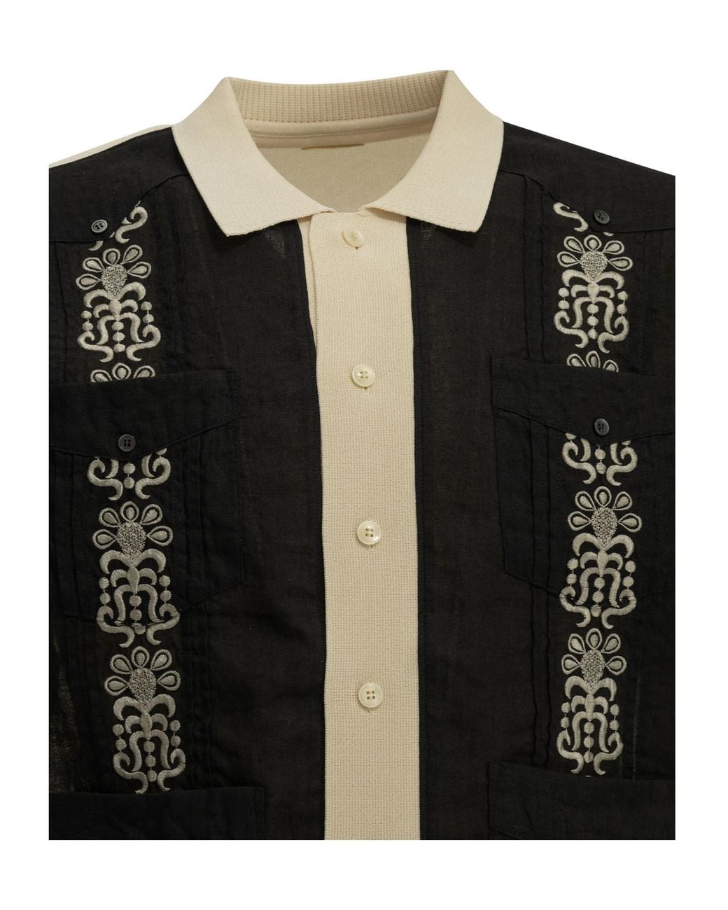 Kapital Black Embroidered Panelled Shirt for men