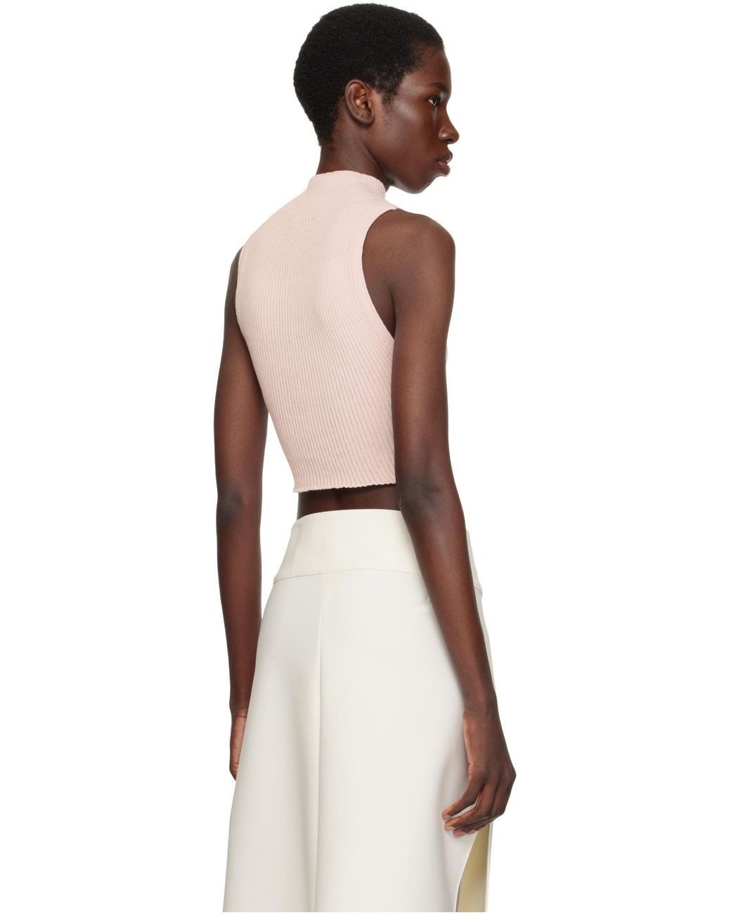 Courreges Pink Courrèges Mock-Neck Cropped Ribbed Tank Top