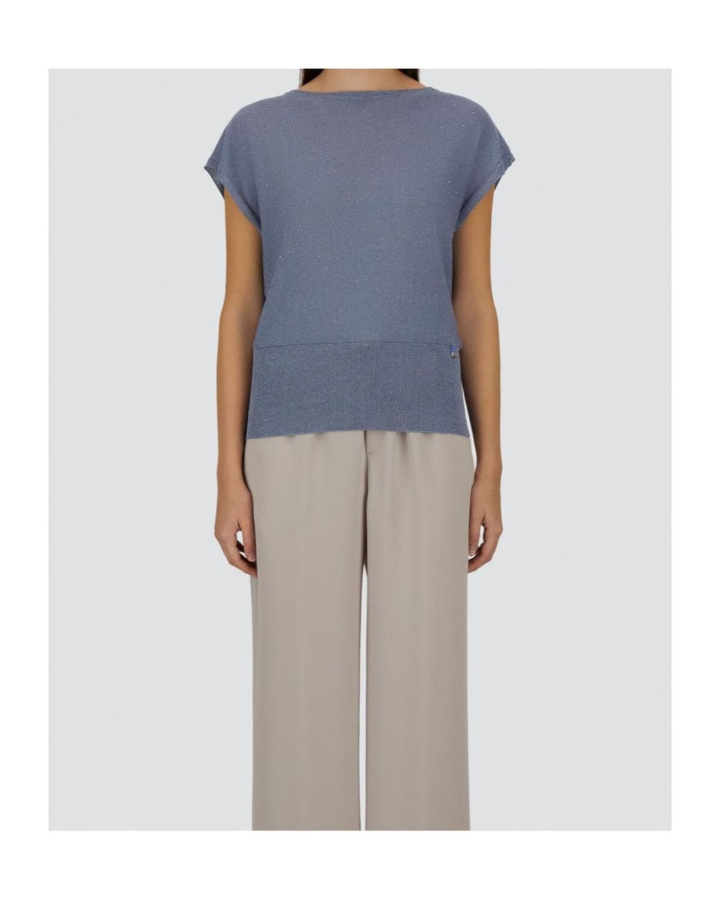 Herno Blue Sequin Embellished Short-Sleeved Jumper