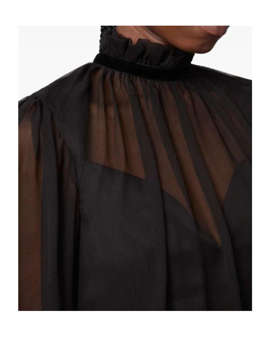 Nina Ricci Black Ruffled High Neck Midi Dress