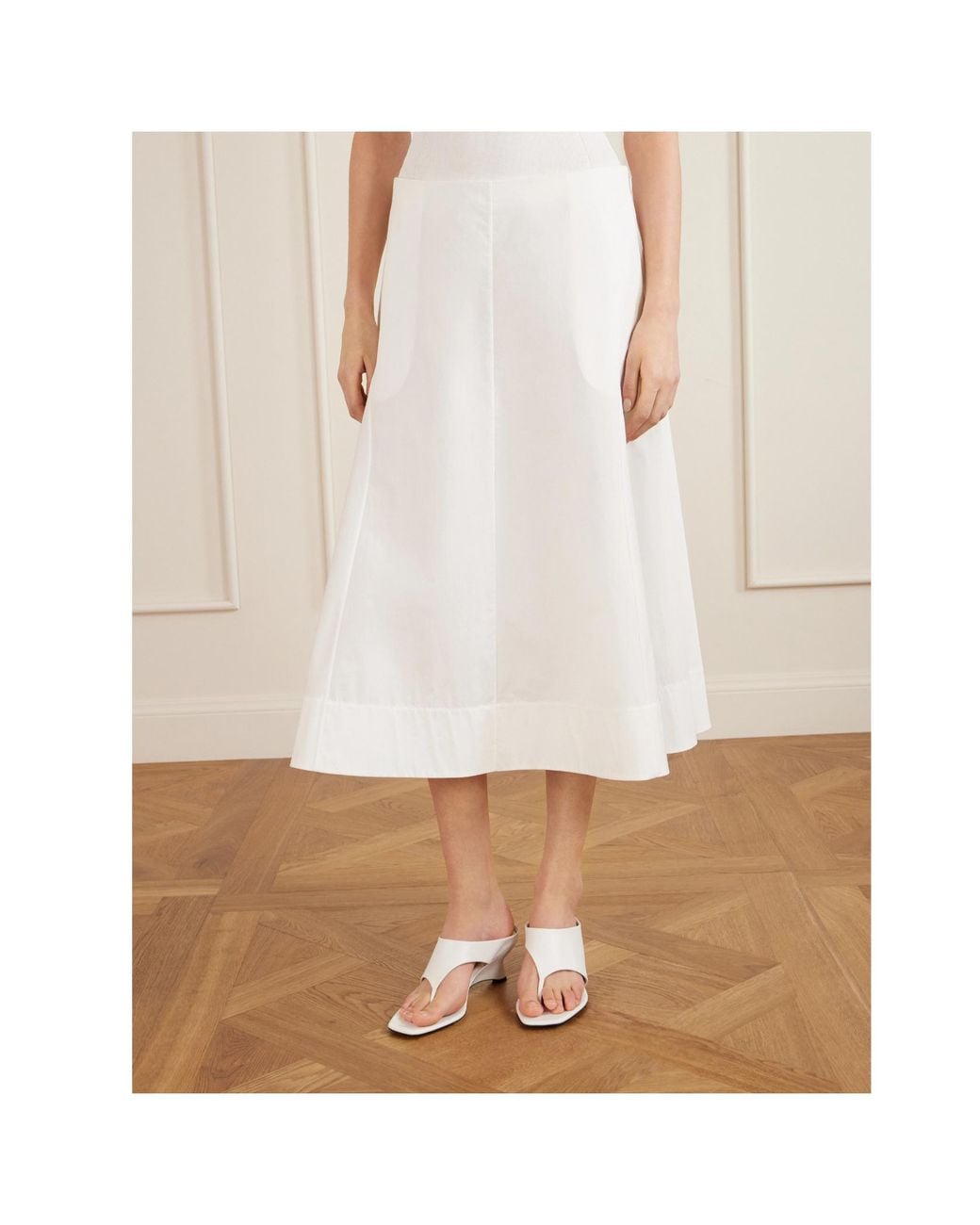 Khaite White Paneled Cotton-Poplin Midi Skirt