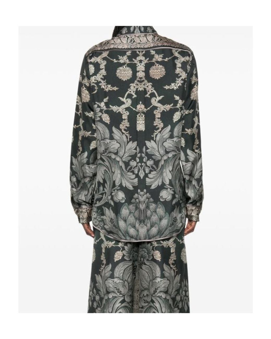 Pierre Louis Mascia Gray Floral-Print Silk Shirt
