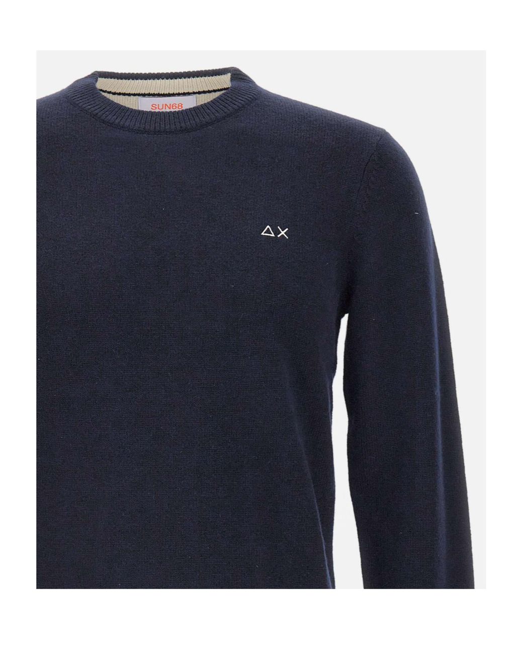 Sun 68 Blue Logo Crew Neck Knitted Sweater for men