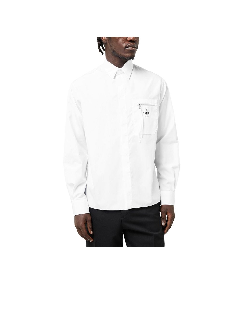 Fendi White Logo Long-Sleeve Plain Shirt for men