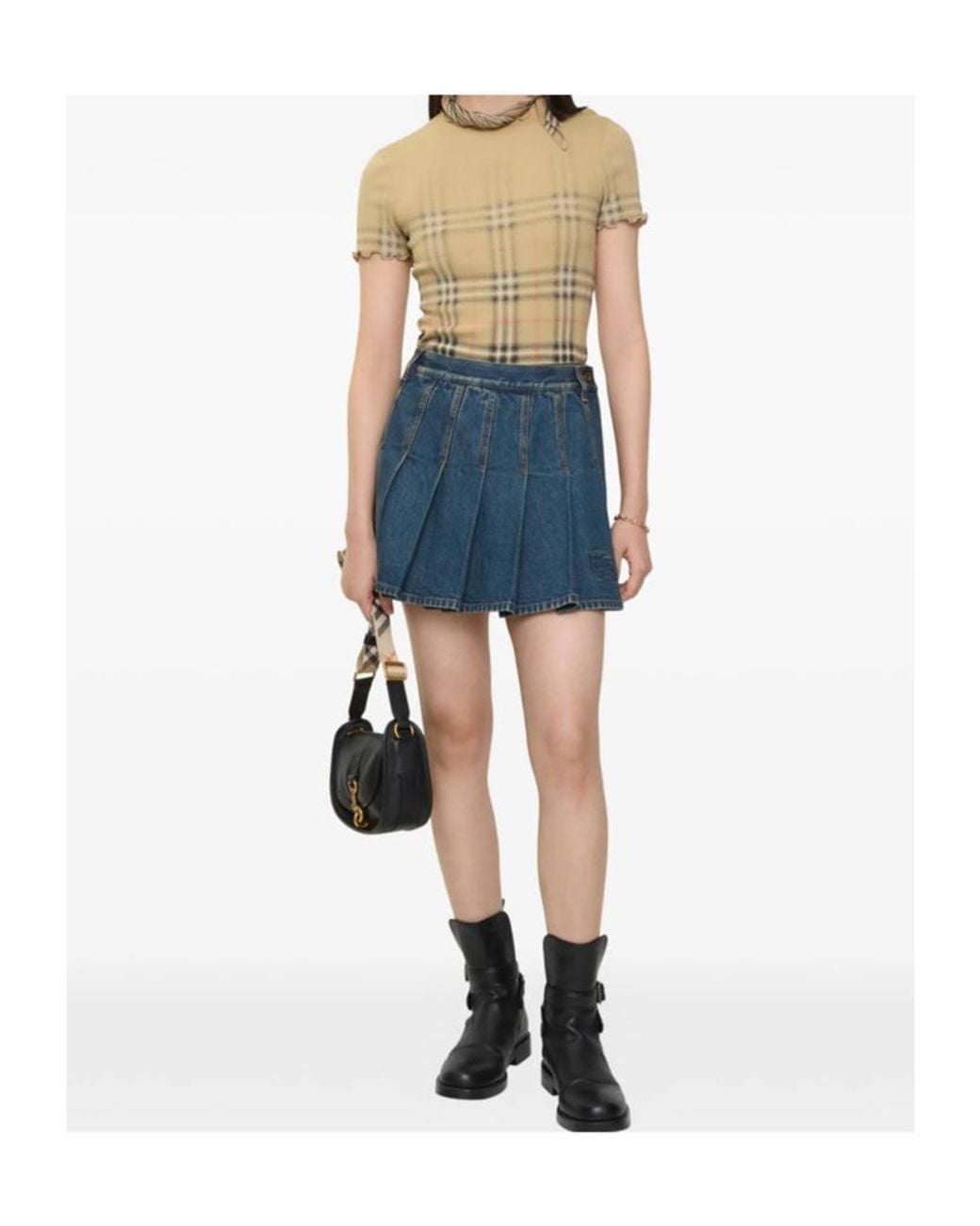 Burberry Blue Pleated Denim Mini Skirt