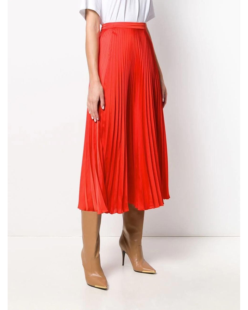Stella McCartney Red Alpha Pleated Midi-Skirt