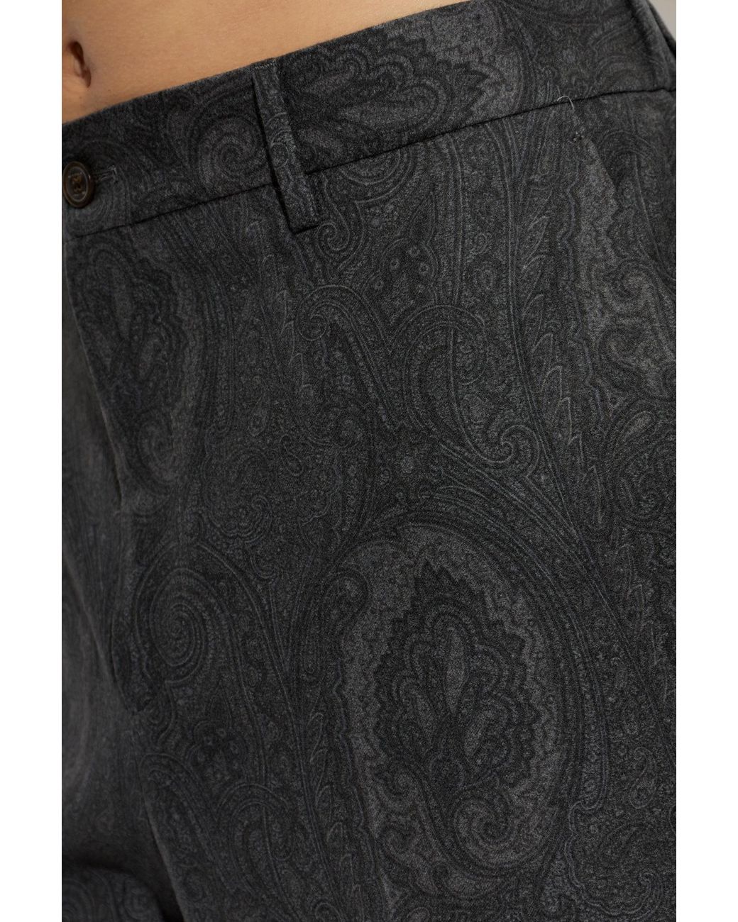 Etro Black Paisley Pleated Pants for men