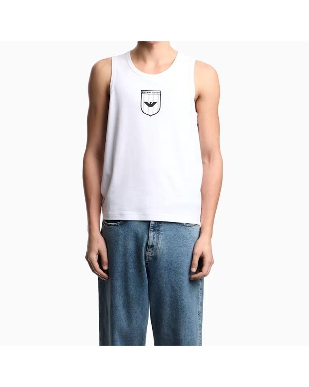 Emporio Armani White Icon Logo-Patch Tank for men