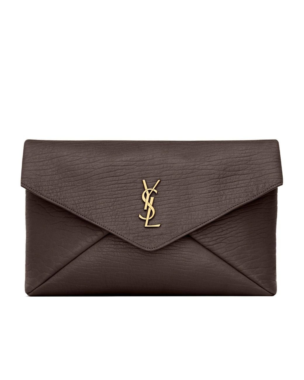 Saint Laurent Brown Leather Cassandre Envelope Pouch
