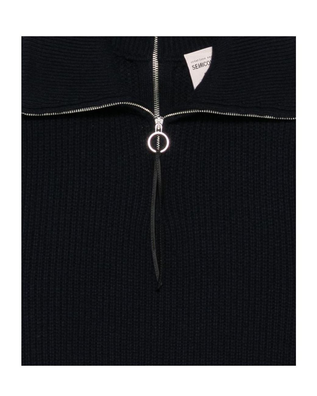 Semicouture Black Ribbed-Knit Half-Zip Sweater