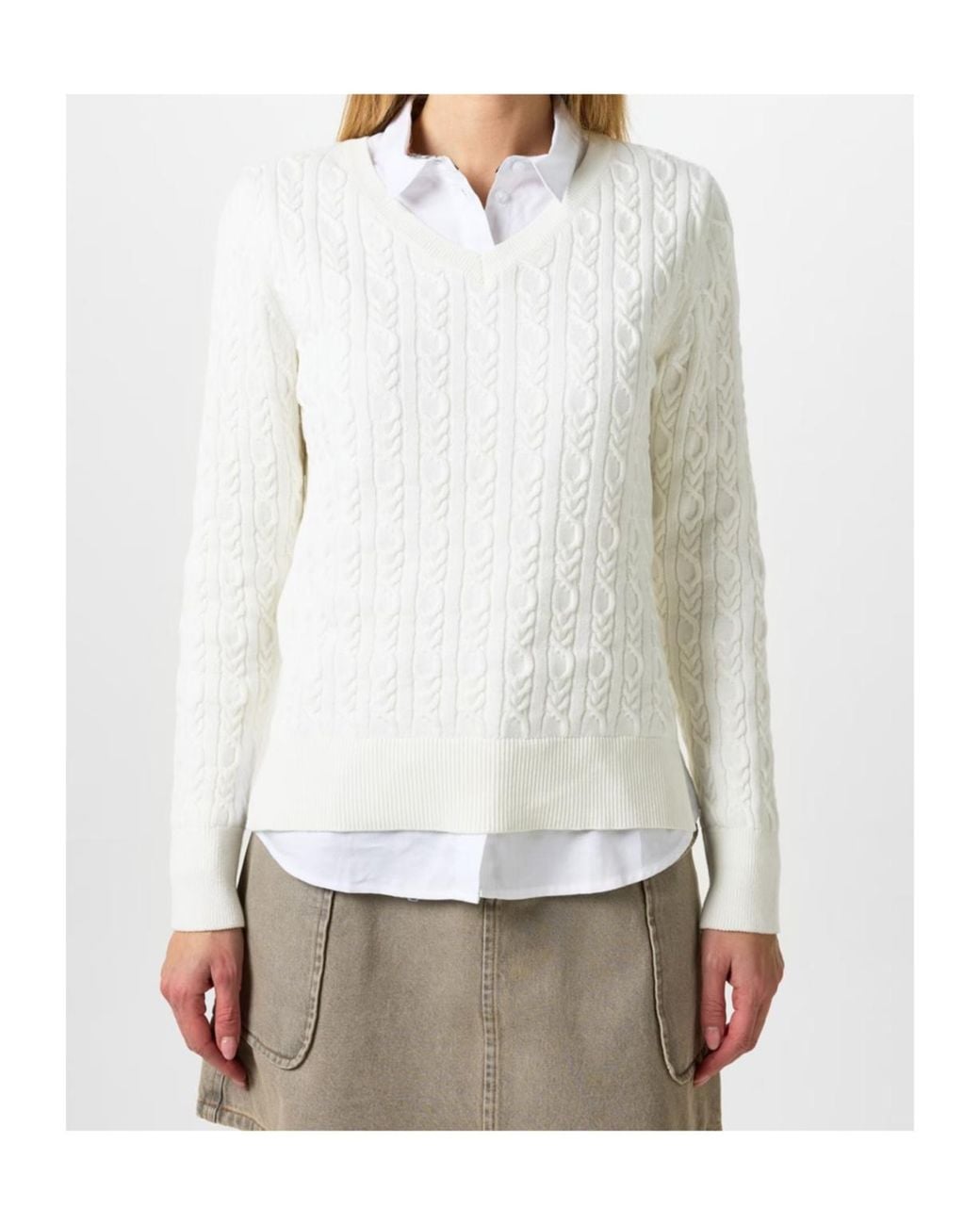 Barbour White Hampton V-Neck Knit