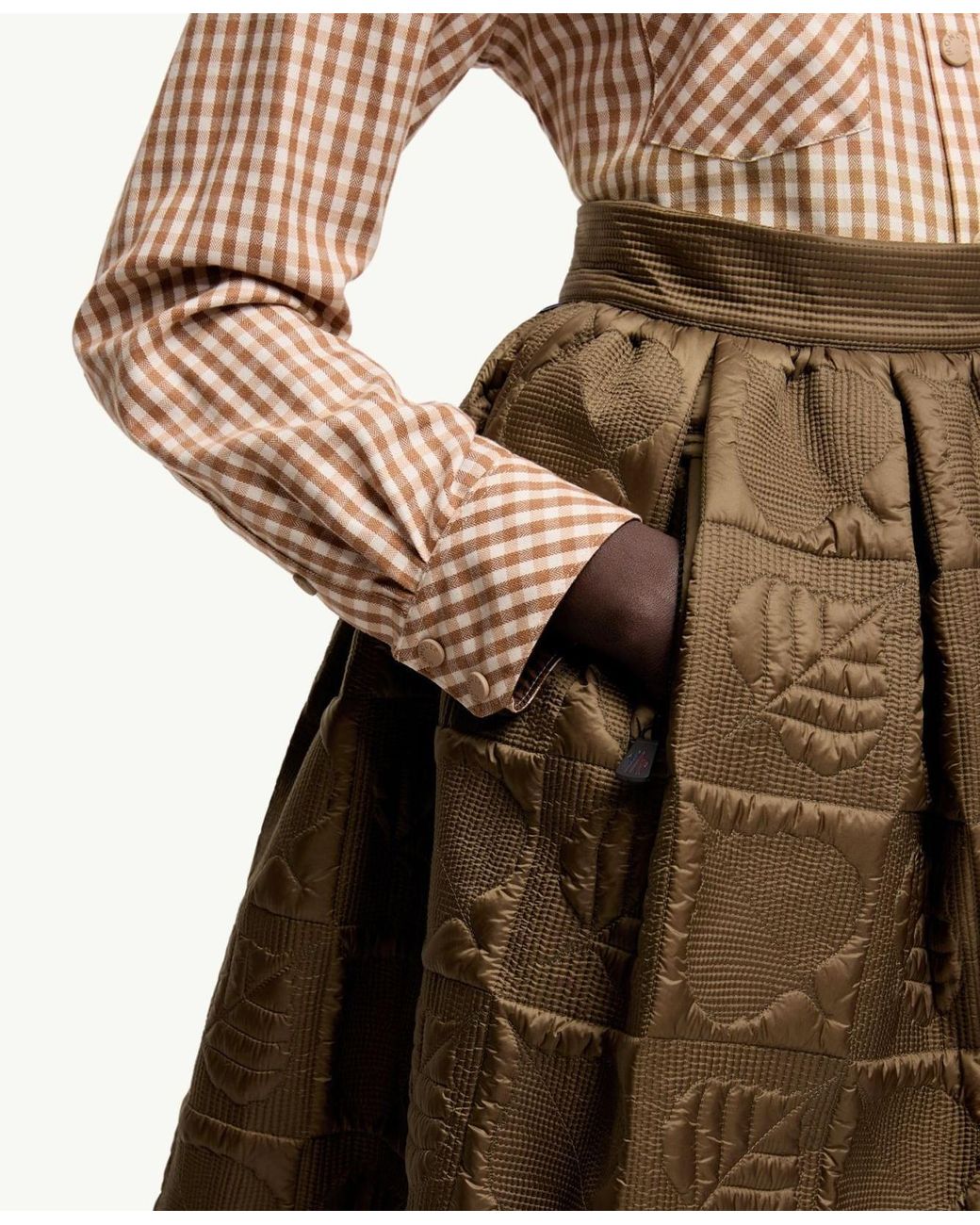 Moncler Green Leaf-Quilted Padded A-Line Skirt
