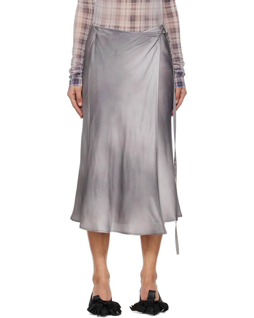 Acne Gray Satin Wrap Midi Skirt