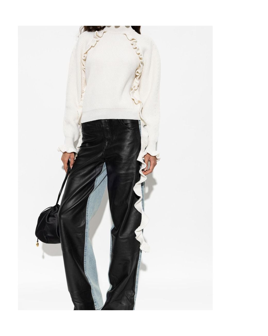 Blumarine White Ruffled High-Neck Knitted Sweater