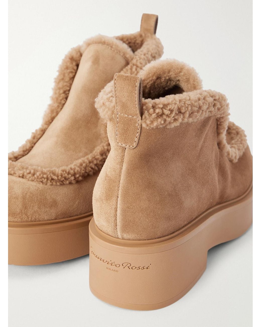 Gianvito Rossi Brown Logo-Debossed Shearling-Trimmed Suede Ankle Boots