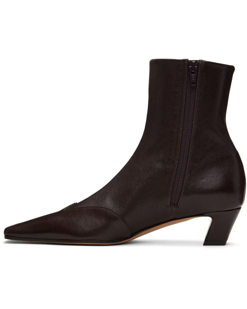 Khaite Brown Square-Toed Short Boots
