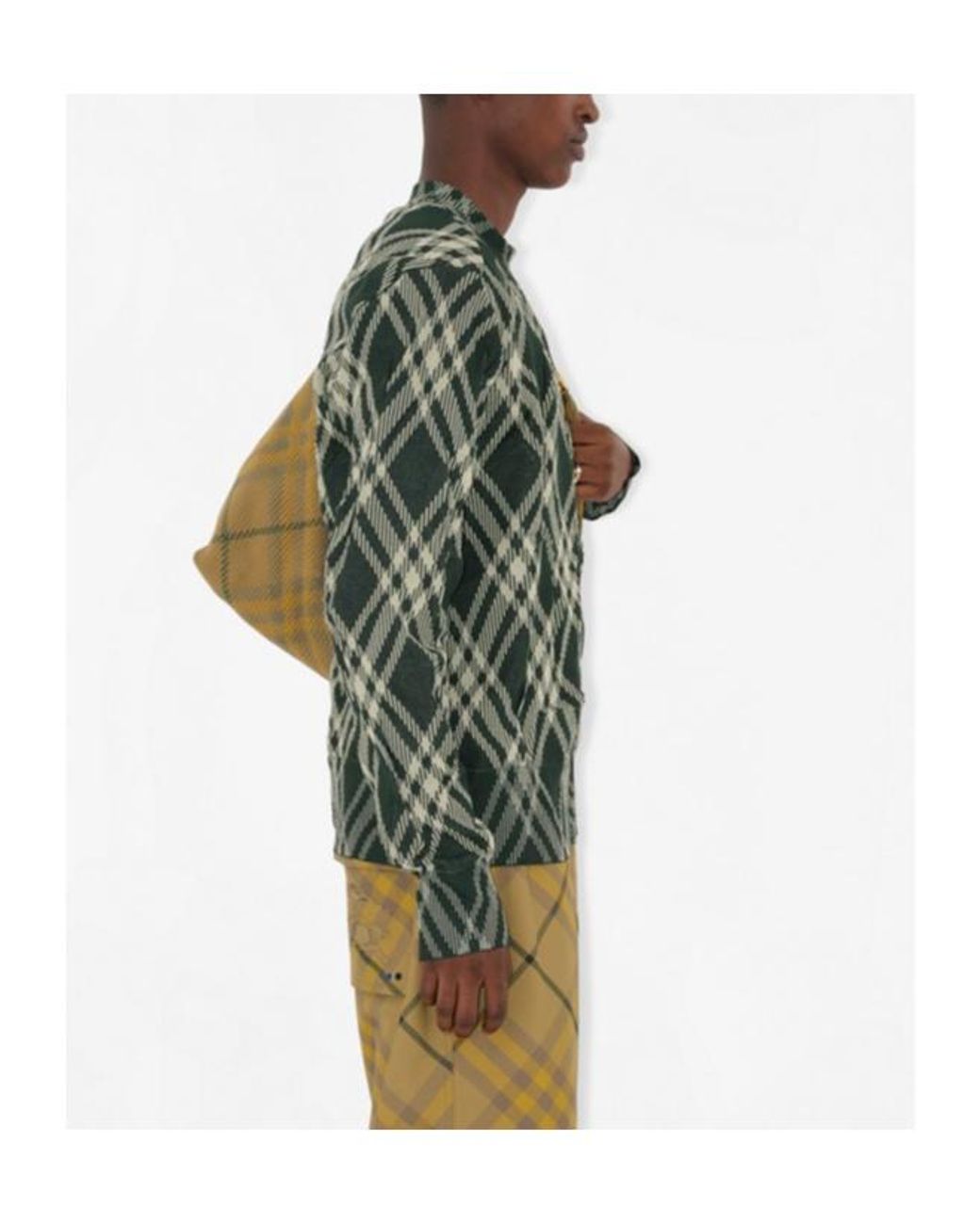 Burberry Green Checked Crewneck Knitted Jumper for men