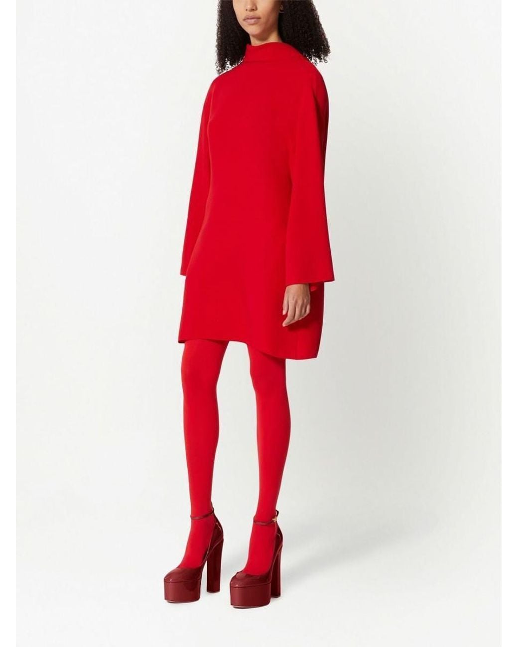 Valentino Red High Neck Long-Sleeved Dress