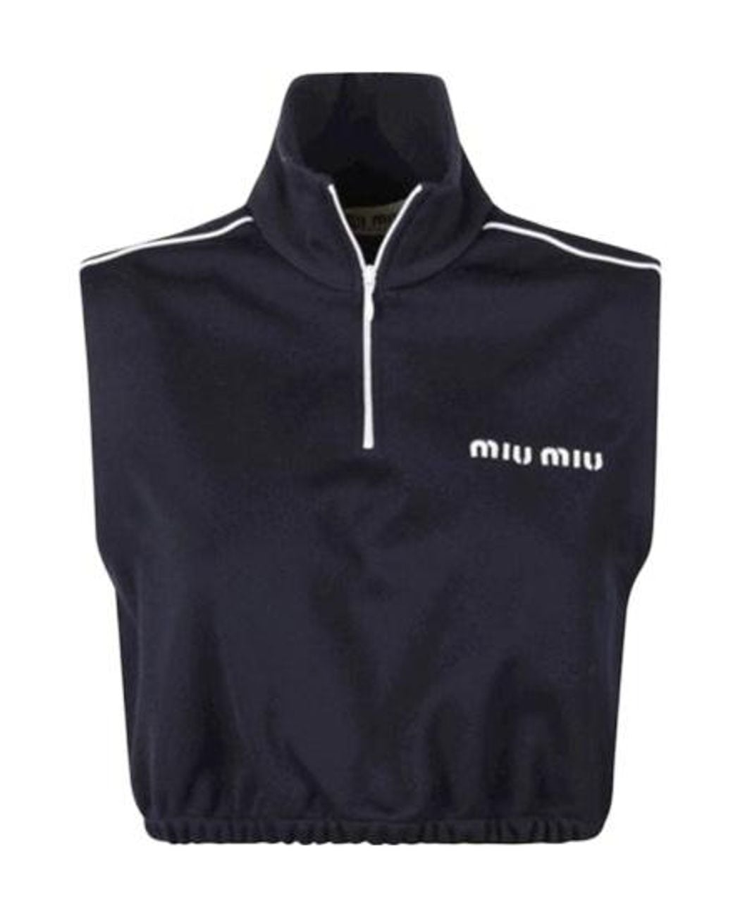 Miu Miu Blue Logo-Embroidered Sleeveless Top