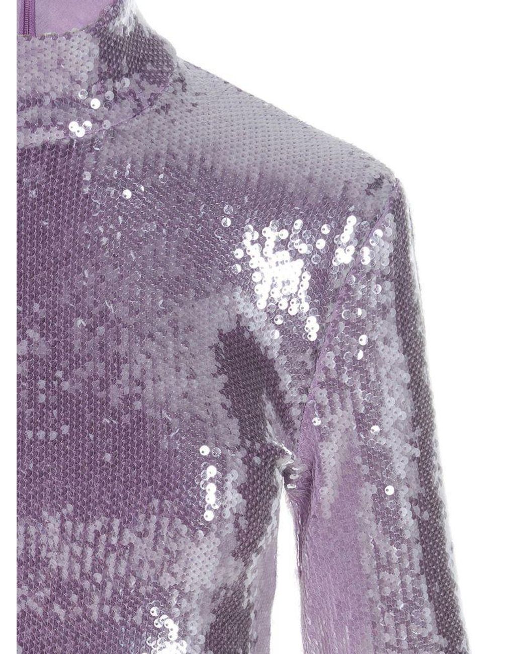 ROTATE BIRGER CHRISTENSEN Purple Sequinned High-Neck Cropped Top