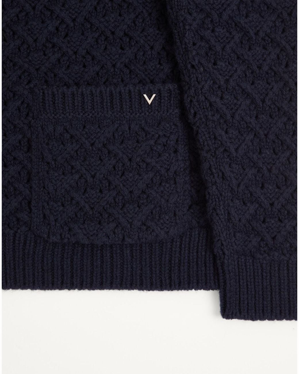 Valentino Blue Wool And Cashmere Cardigan With Metallic V Detail for men