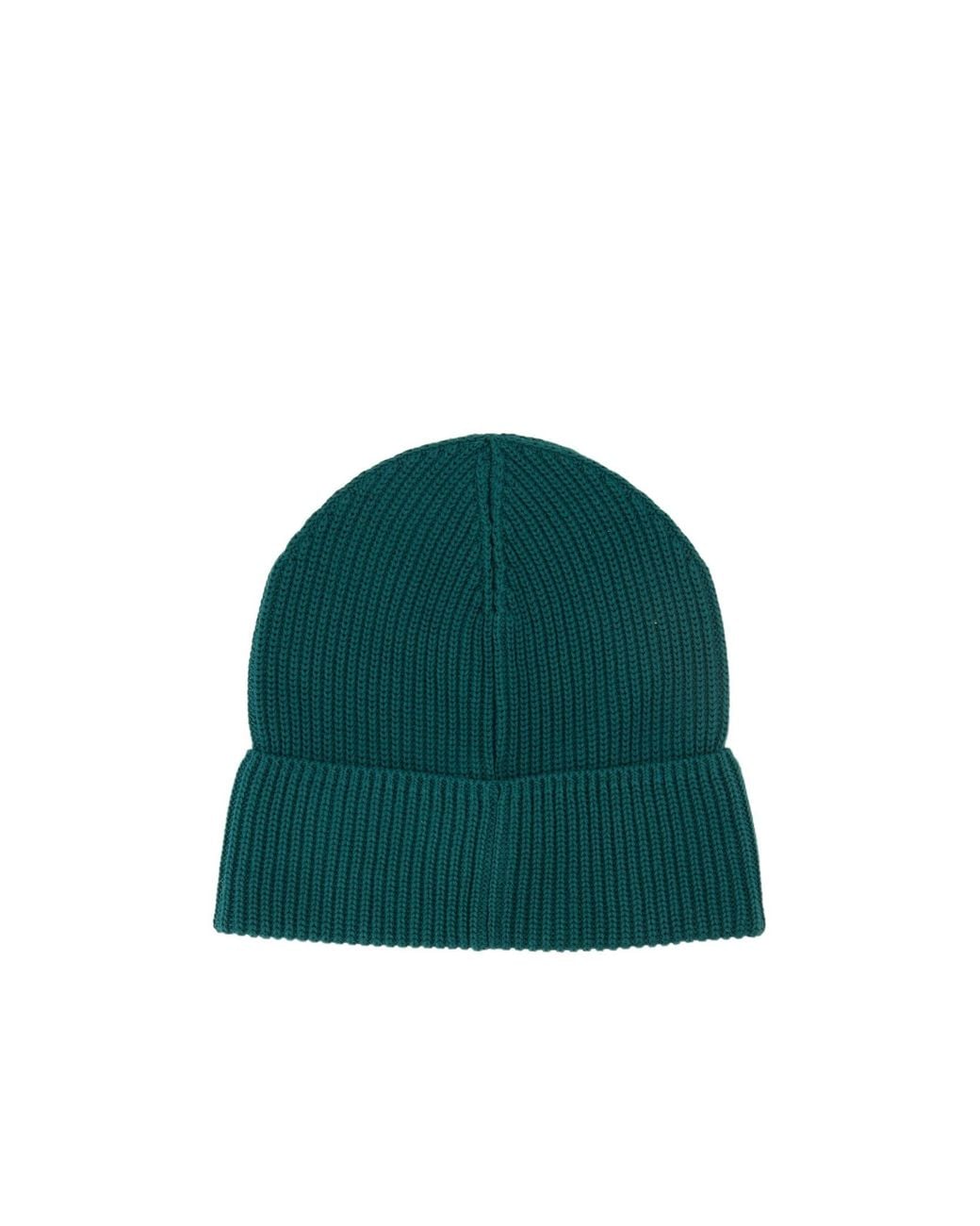 Moncler Green Cotton Logo Beanie for men
