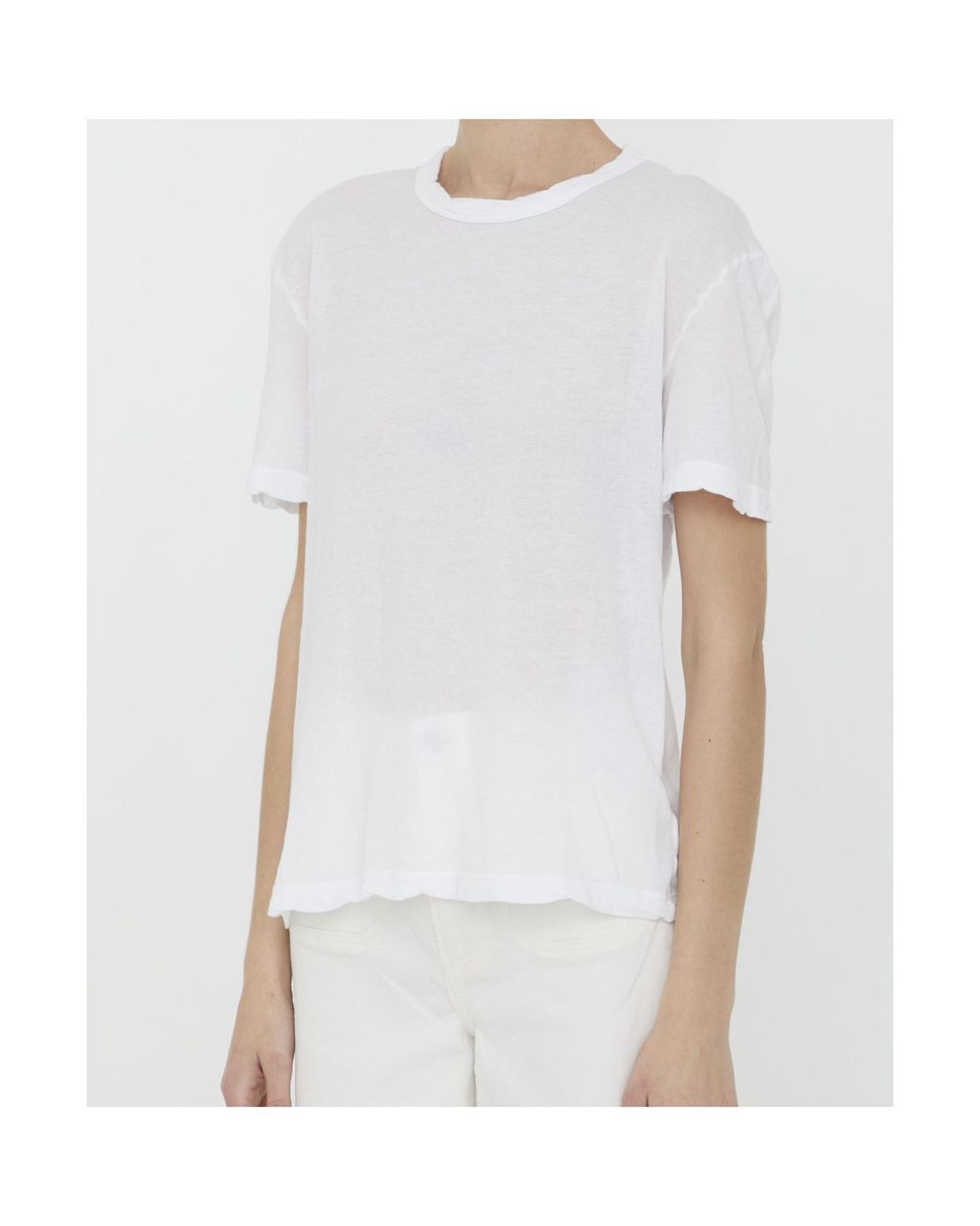 James Perse White Scallop-Edge Cotton T-Shirt