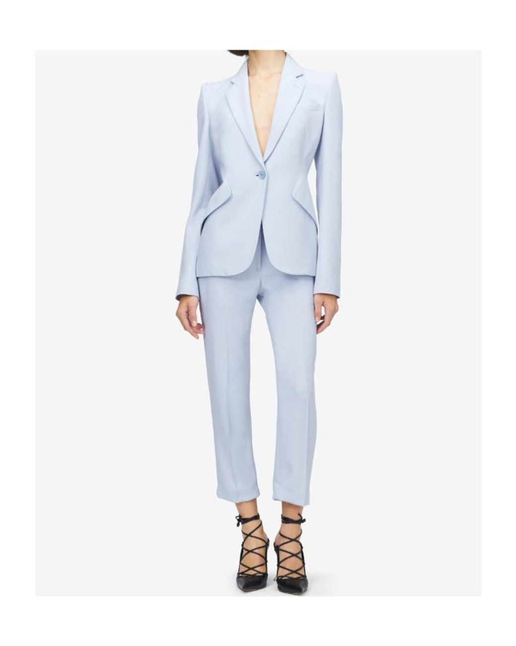 McQueen White Cropped Tailored Trousers