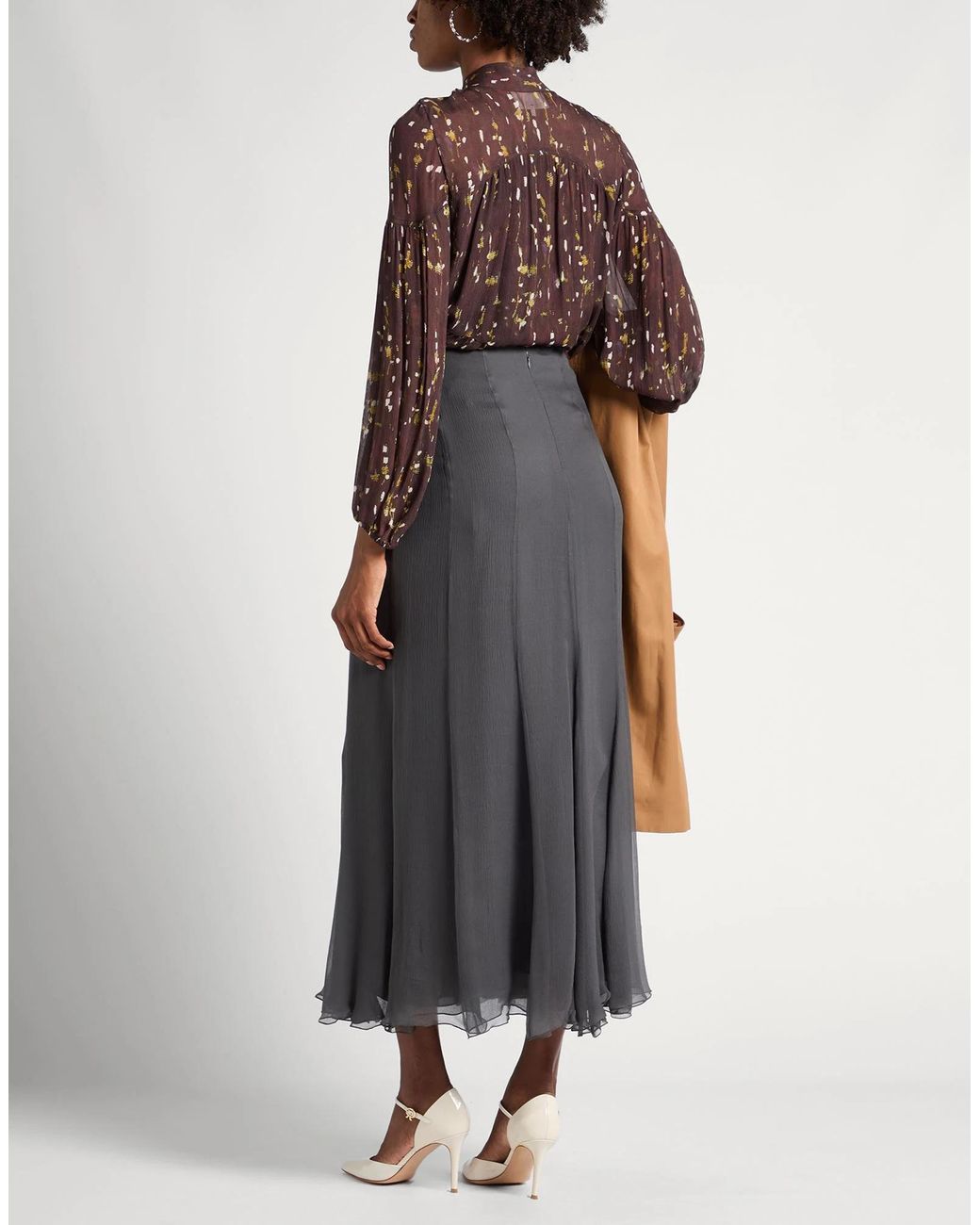 Chloé Gray Solid-Color Chiffon Midi Skirt