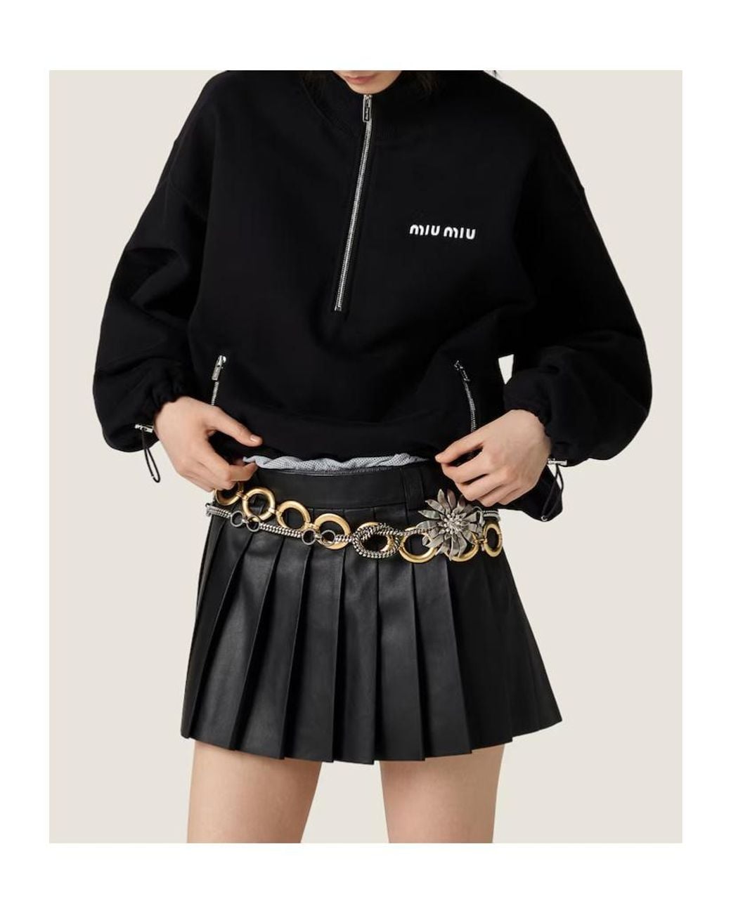 Miu Miu Black Cotton Fleece Zipper Sweatshirt