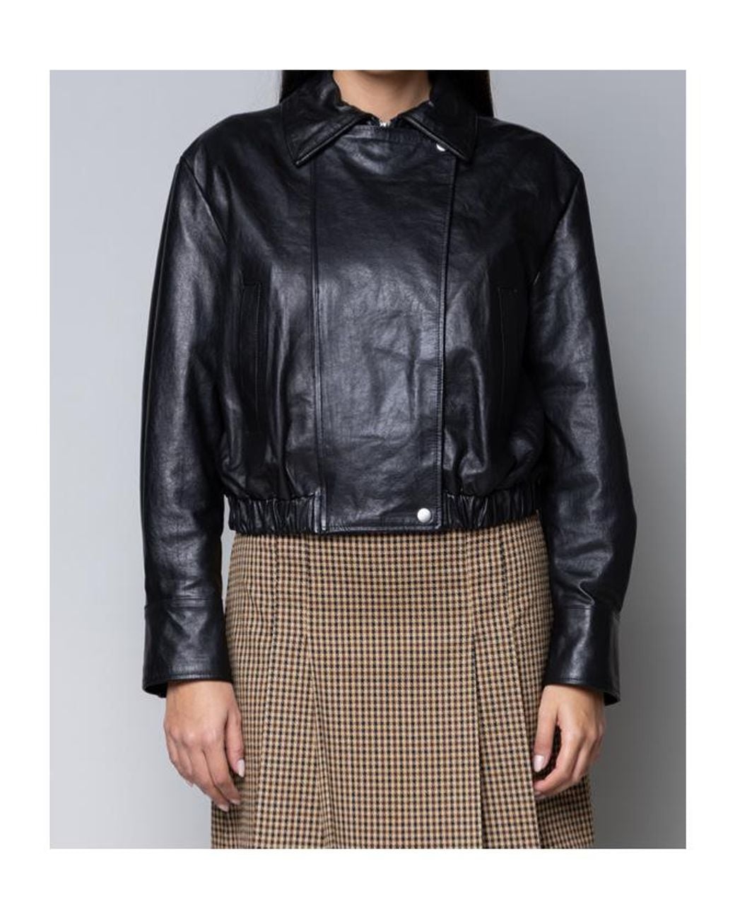 Kaos Black Long-Sleeved Collared Leather Jacket