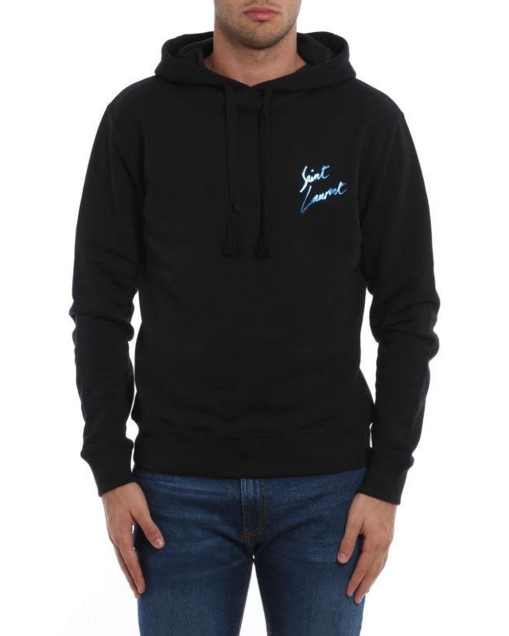 Saint Laurent Black Cotton Logo Hooded Sweater for men