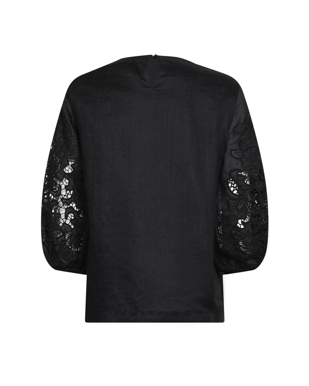 Max Mara Black Washed Ramie Gauze And Broderie Anglaise Mstordine T-Shirt