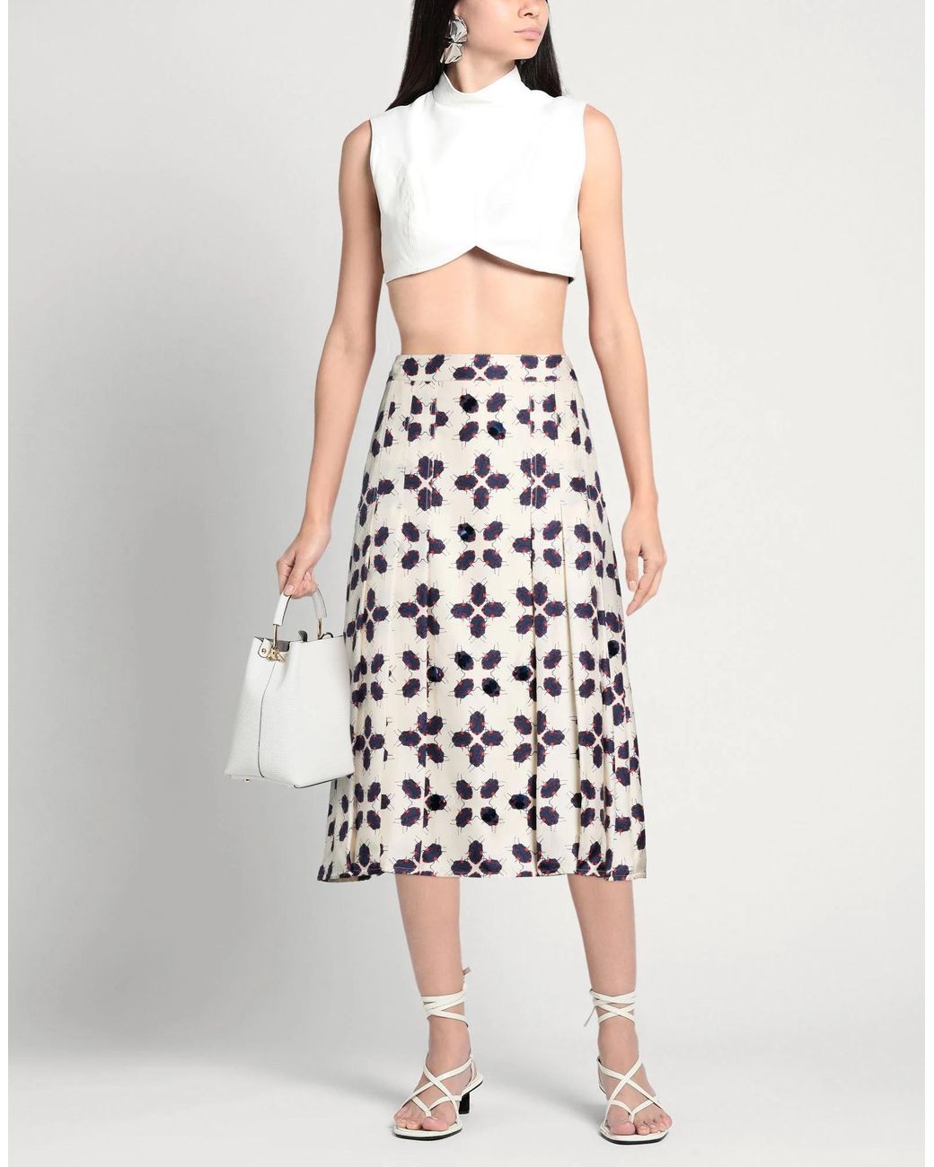 Tory Burch White Colorful Pleated Skirt