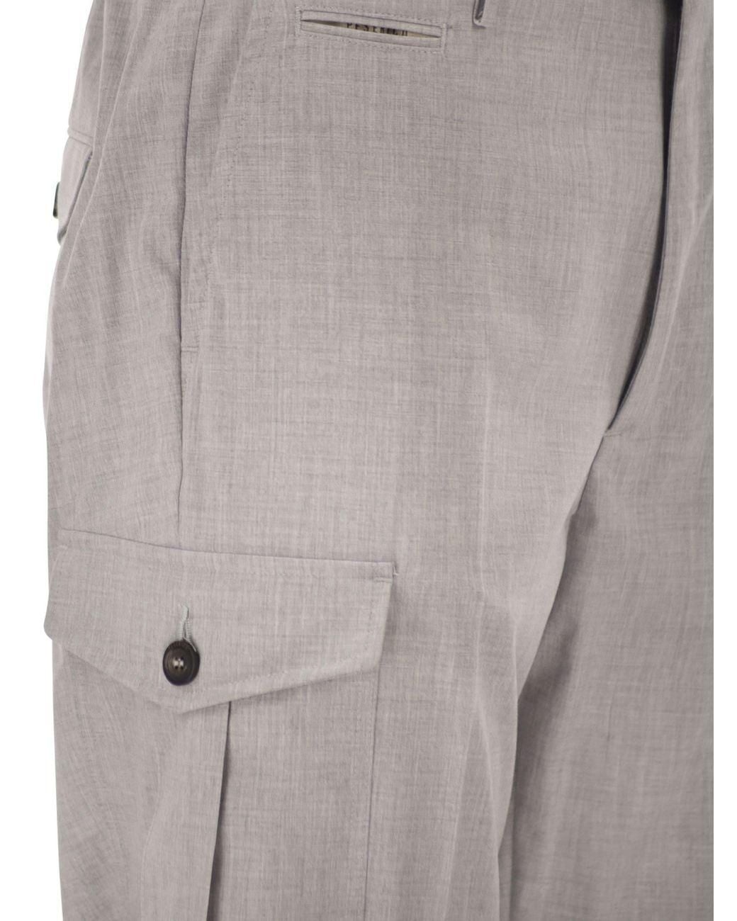 Peserico Gray Belt-Loop Utility Casual Trousers for men