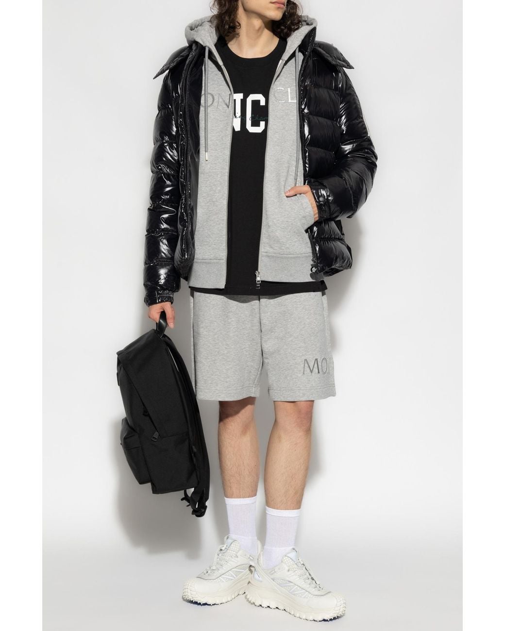 Moncler Gray Embossed Logo Hoodie for men