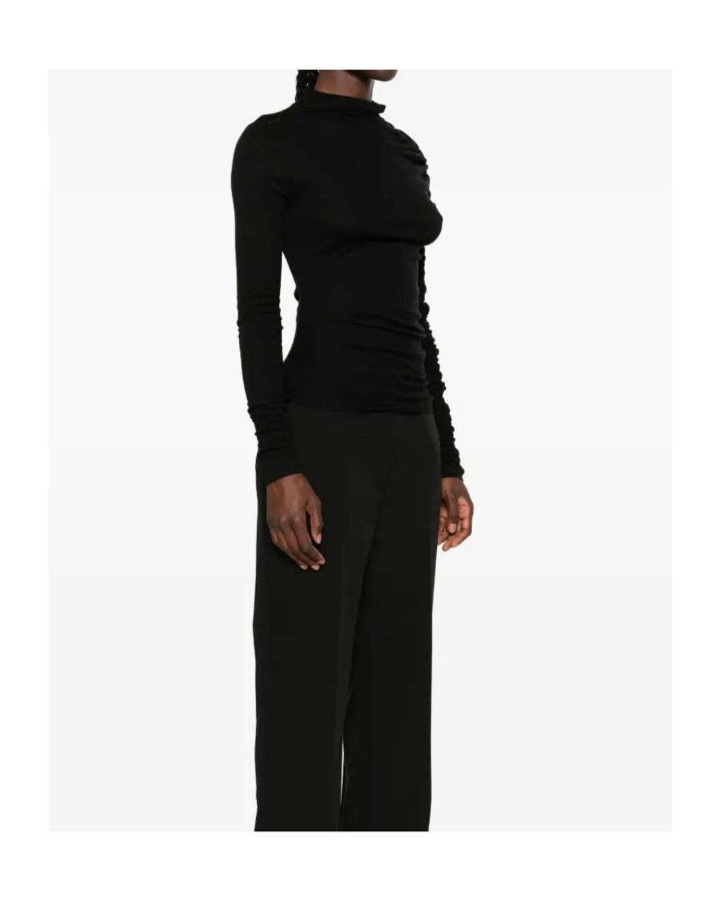 Pinko Black Ruched Asymmetric Top