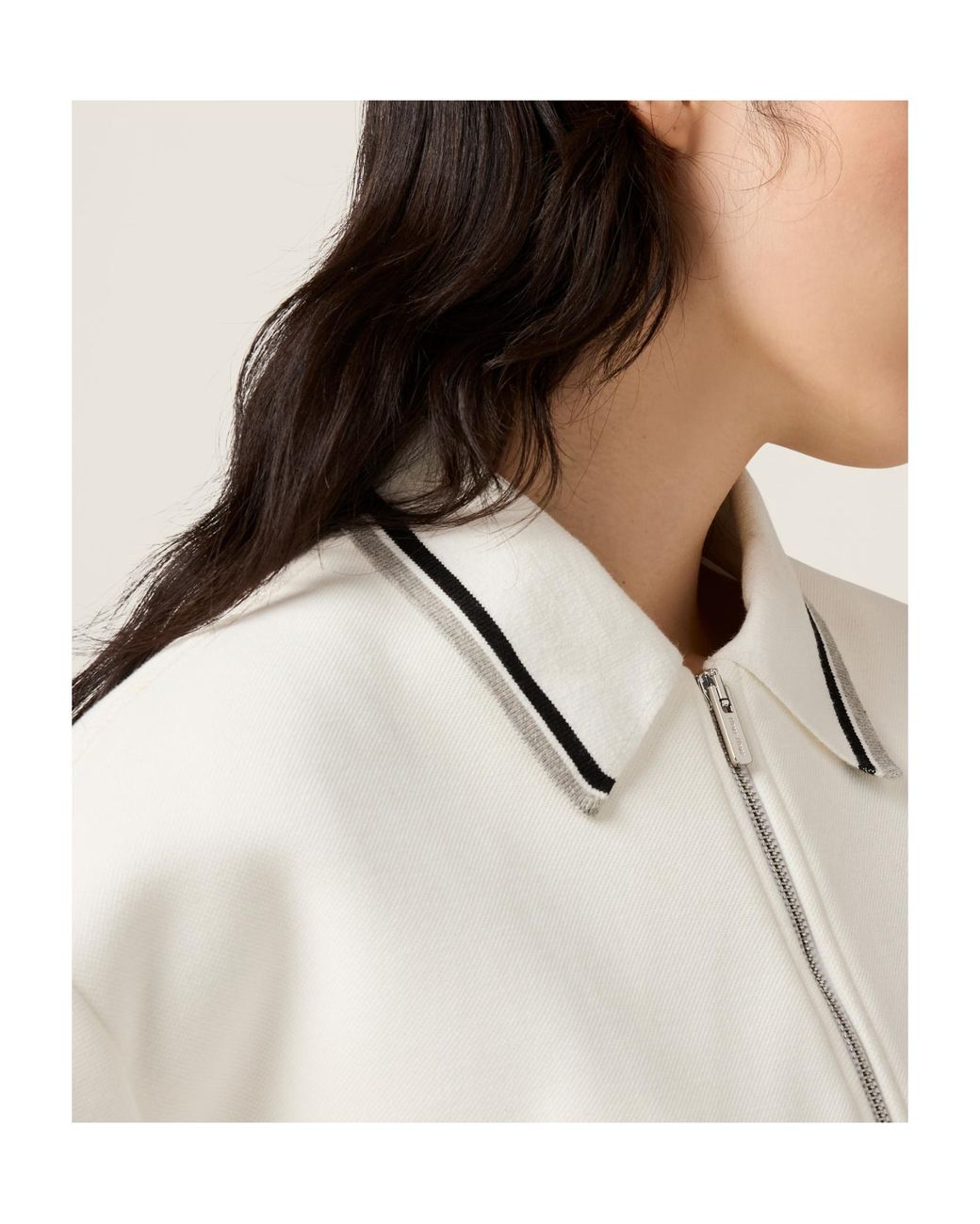Miu Miu White Zipped Cropped Piquet Jacket