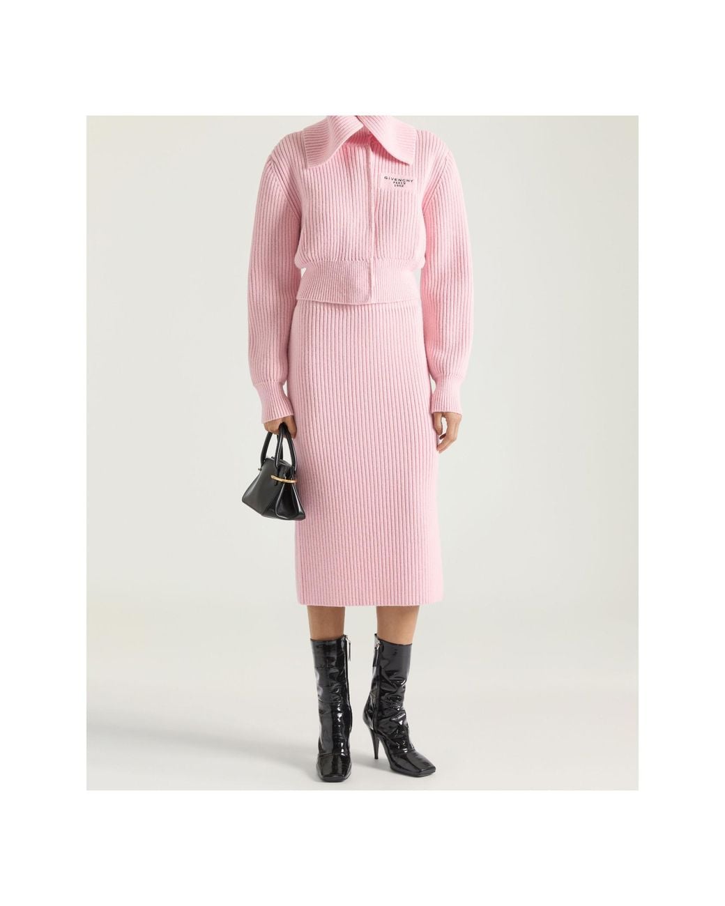 Givenchy Pink Rubbed-Knit Midi Pencil Skirt