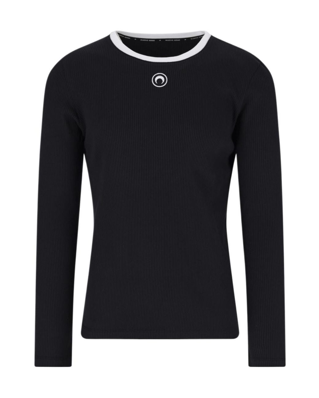 MARINE SERRE Black Ribbed Long-Sleeve T-Shirt With Contrast-Color Trim for men