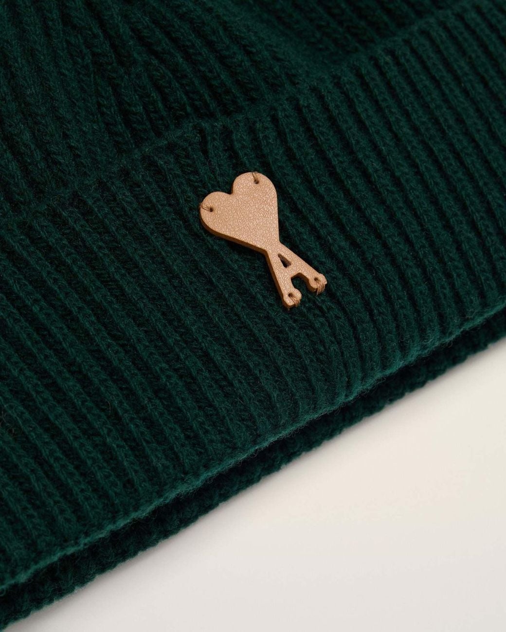 AMI Green Ami Ribbed Logo Beanie Hat for men