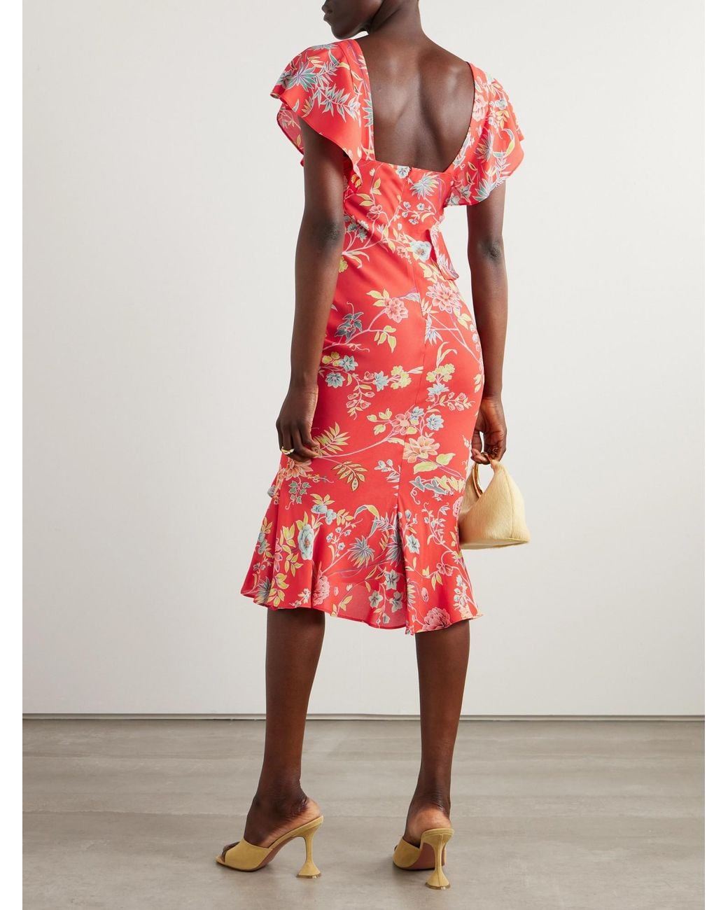 Etro Red Floral-Print Crepe Midi Dress