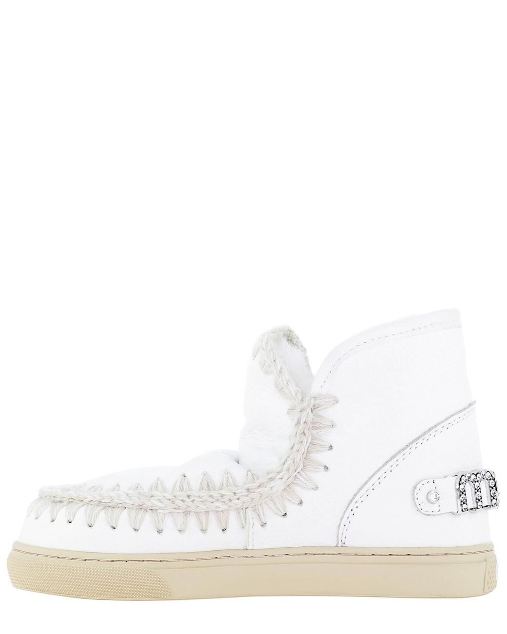 Mou White Stitched Ankle Boots