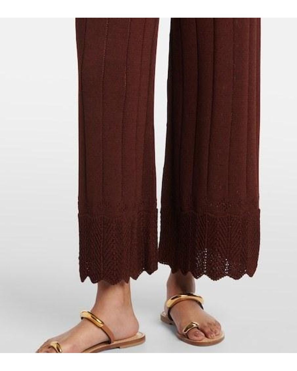 Eres Red Open-Knit Cotton-Blend Wide-Leg Pants