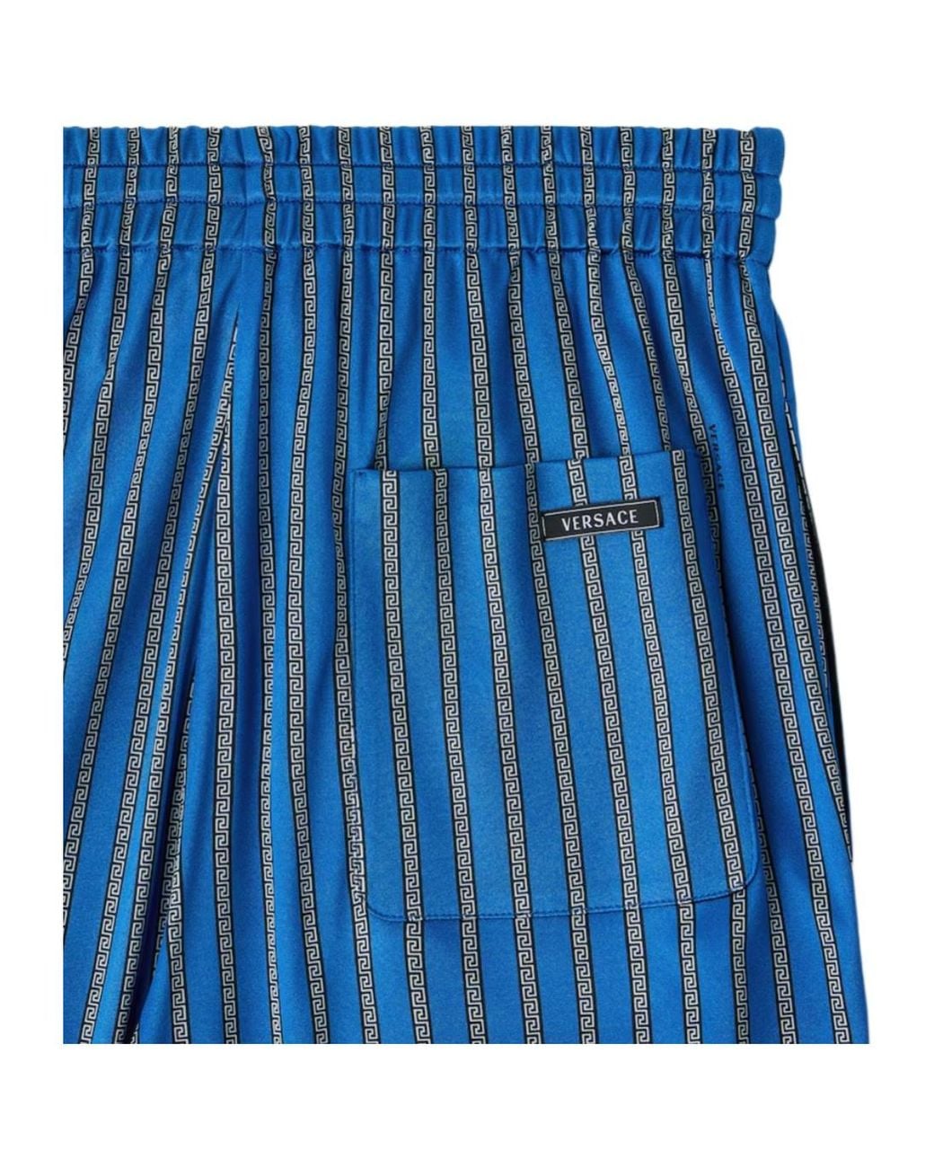 Versace Blue Meandros Striped Trousers