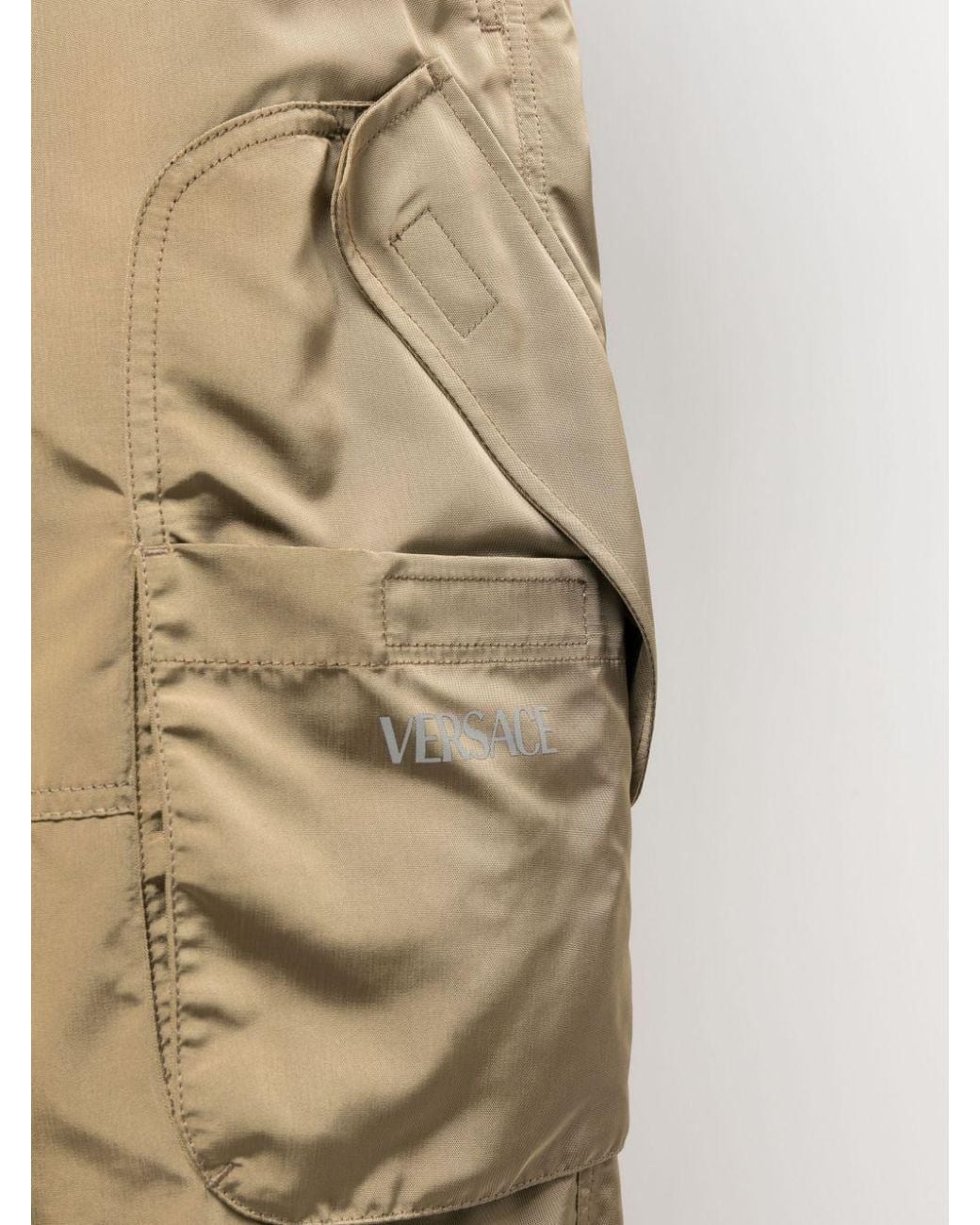 Versace Brown Logo Printed Drawstring Shorts for men